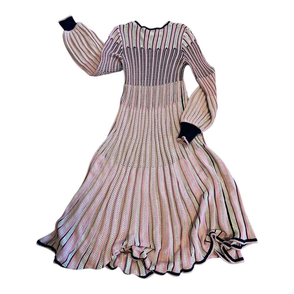 Zimmermann Pink Striped Midi Dress with Black Trim